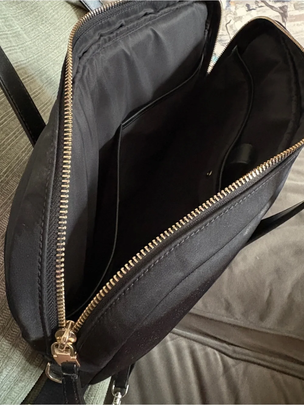 kate spade black nylon laptop brief with leather handles and removable strap